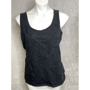 Jones New York Sport Women's Sz XL Black Raised Embroider Front Tank Sleeveless